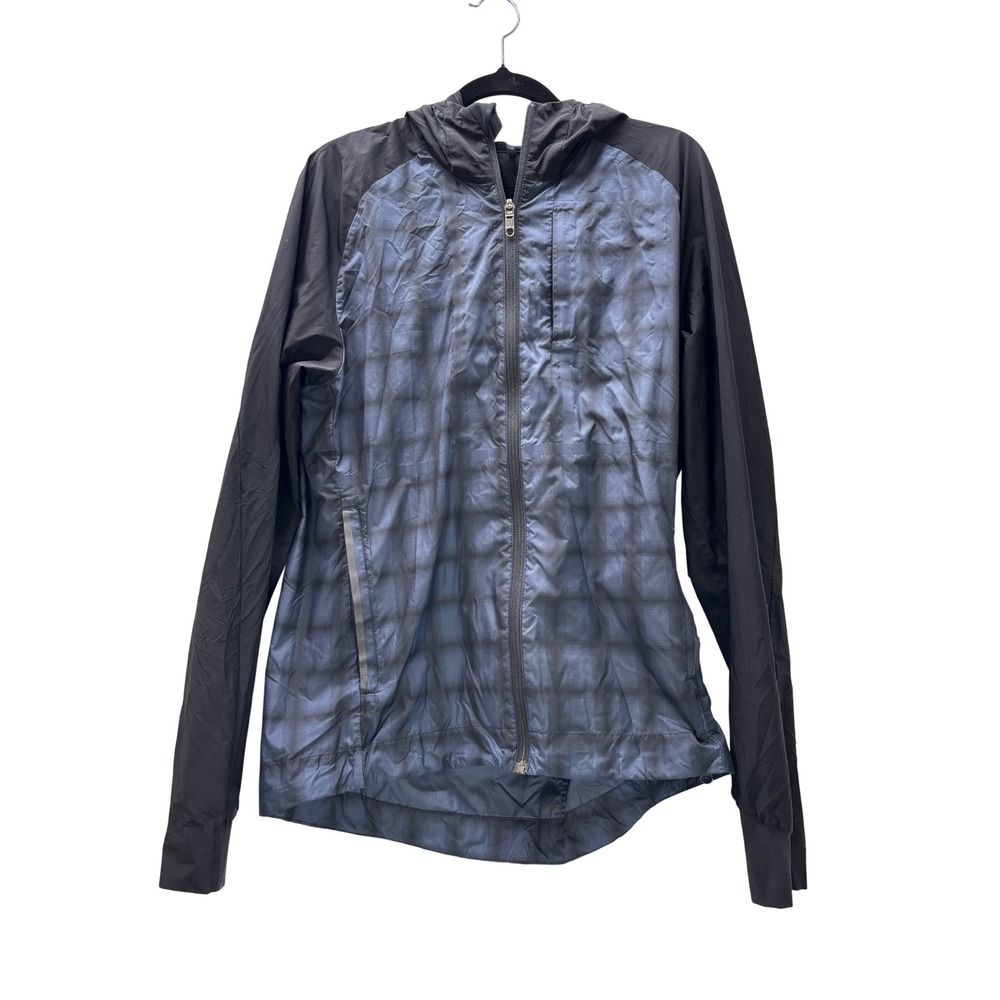 Lululemon Hooded Windbreaker Jacket Blue Black Plaid Full Zip Run Size S